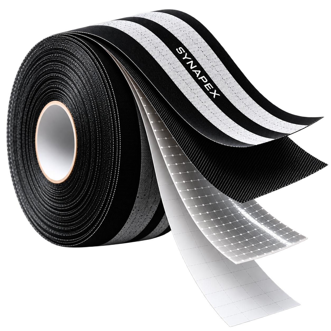 Black pre-cut tape roll with white stripes