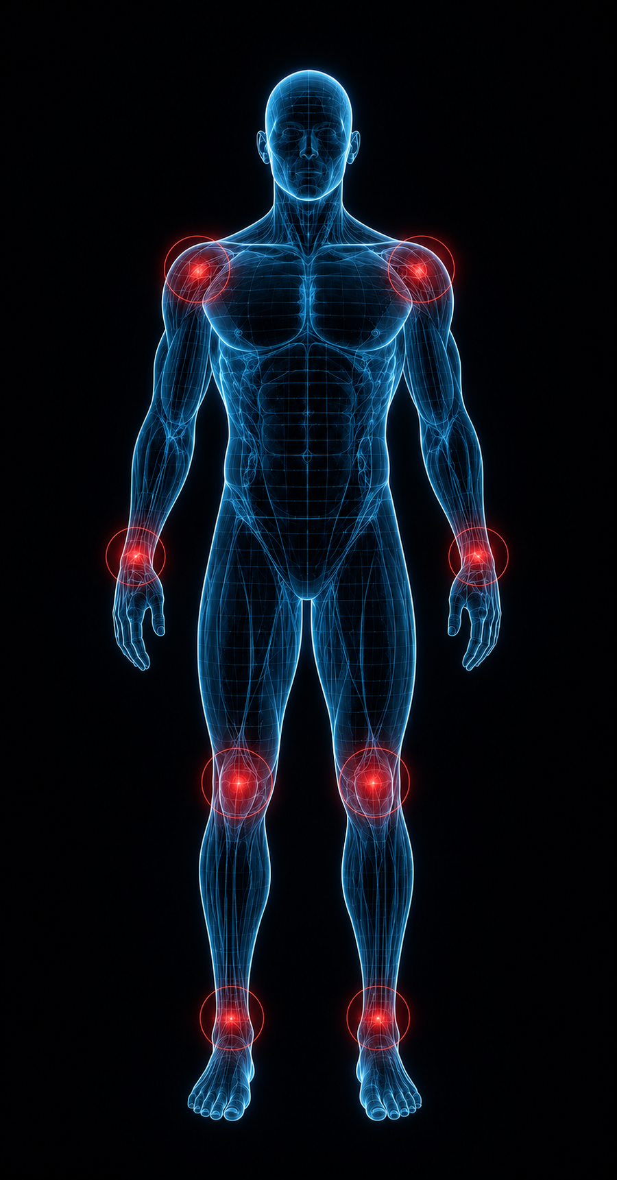 Front of the body with its taping zones