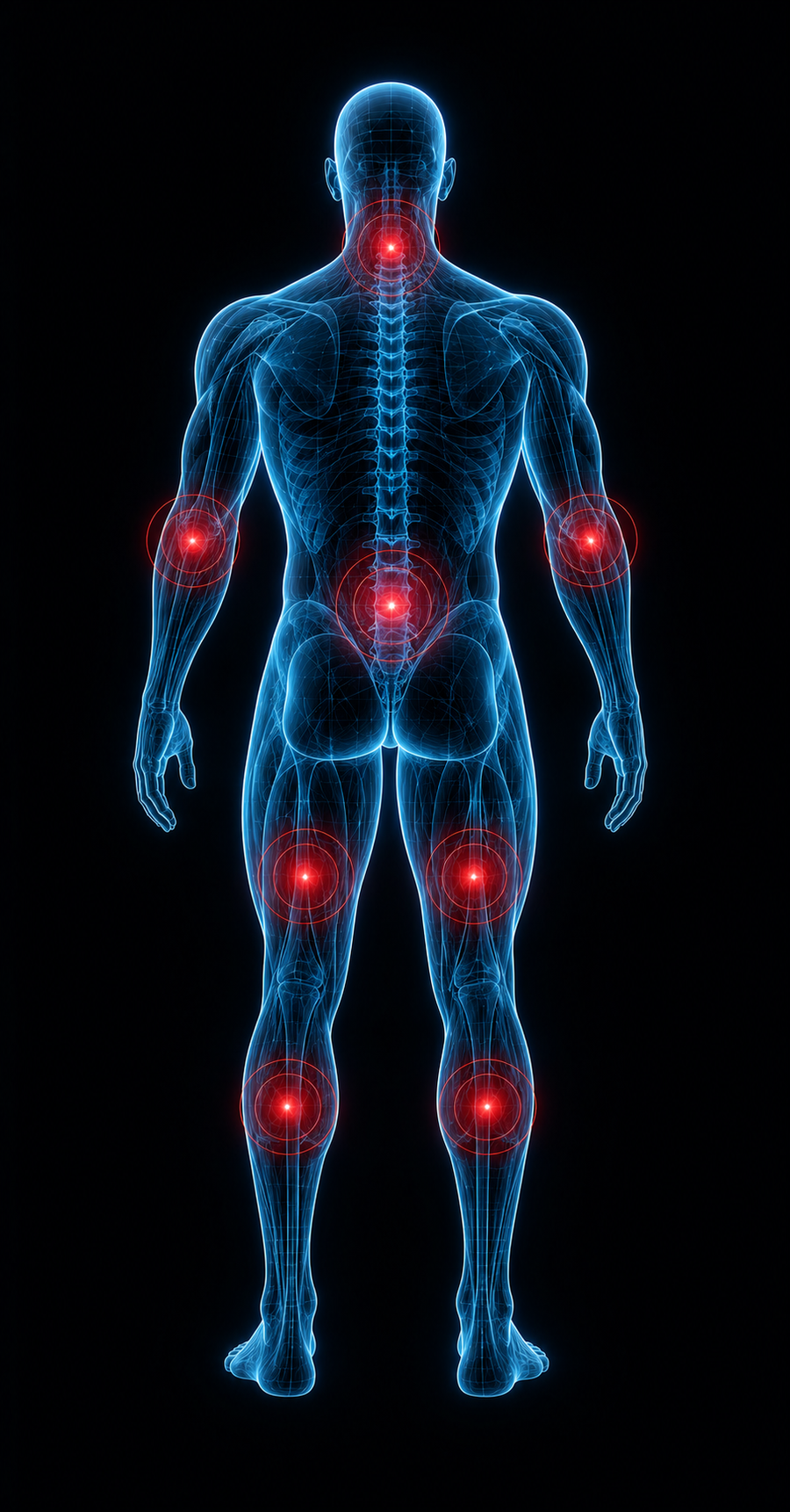 Back of the body with its taping zones