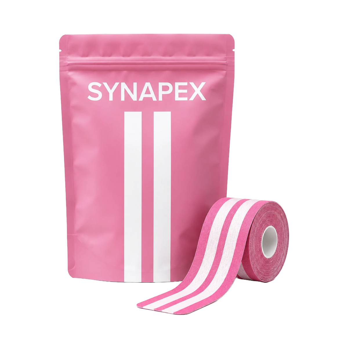 Pink pouch and pre-cut kinesiology tape roll